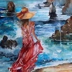 Vrouw in de branding.