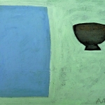 cup with blue space on green