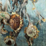 Hangend boeket van gedroogde zonnebloemen