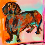 Hond, schilderij van een Teckel, figuur 02