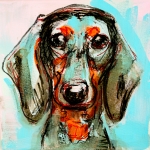 Hond, schilderij van een Teckel, figuur 05, portret