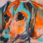 Hond, schilderij van een Teckel, figuur 06, portret