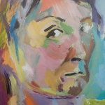 zelfportret/ geel-paars