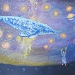 Blue whale and purple planet