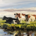 drie koeien aan de waterkant