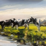 drie zwartbonte koeien