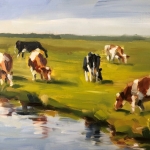 Zes koeien aan de waterkant