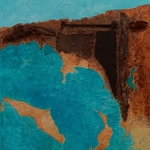 Compositie in turkoois en roestbruin