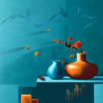 Stilleven-vazen-blauw-oranje