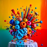 A vibrant, 3D-rendered arrangement 01