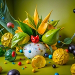 A vibrant, 3D-rendered arrangement 07