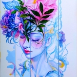 anime woman face/ flowers