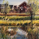 zwaan op nest bij Landerije