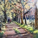 boswandeling Buisse Heide in olieverf