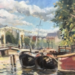 de Magere Brug in Amsterdam in olieverf