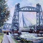 Hefbrug Rotterdam in olieverf