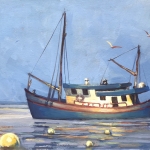 vissersbootje in Gouache