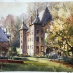 aquarel kasteel Coloma bij Brussel