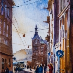 009 Aquarel Amsterdam Leidsestraat