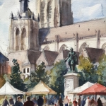 Antwerpen Groenplaats in aquarel