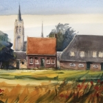 zicht op Oud-Gastel in aquarel