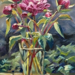 pioenrozen in olieverf