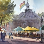 aquarelletje Markt Vlaardingen