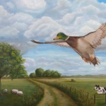 Landschap met vliegende eend