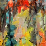 Gele weg in het bos - abstract