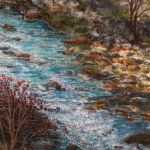 Oranje stenen in de rivier