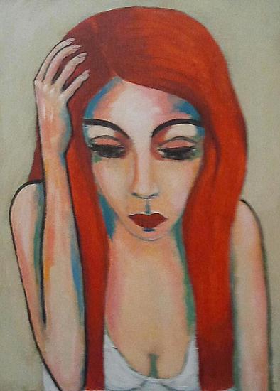 vrouw met hand in haar