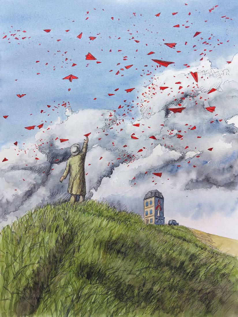 Aerial ballet of paper aeroplanes