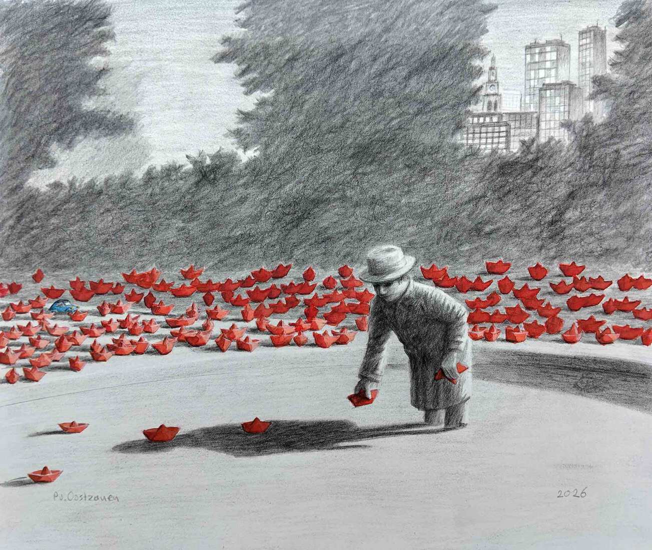 Paper boats flee the city