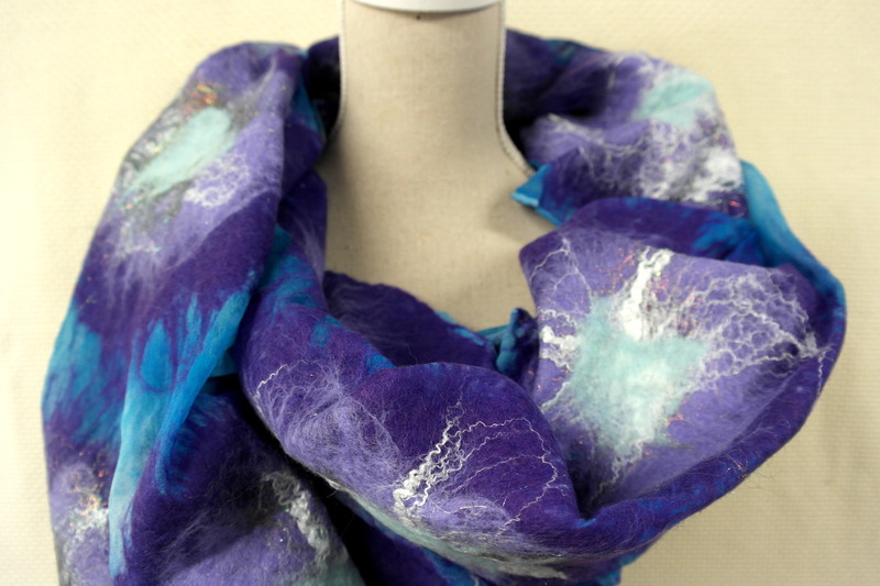 Nunofelt shawl , blue purple , one of a kind