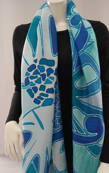 Zijden blauwe sjaal , one of a kind