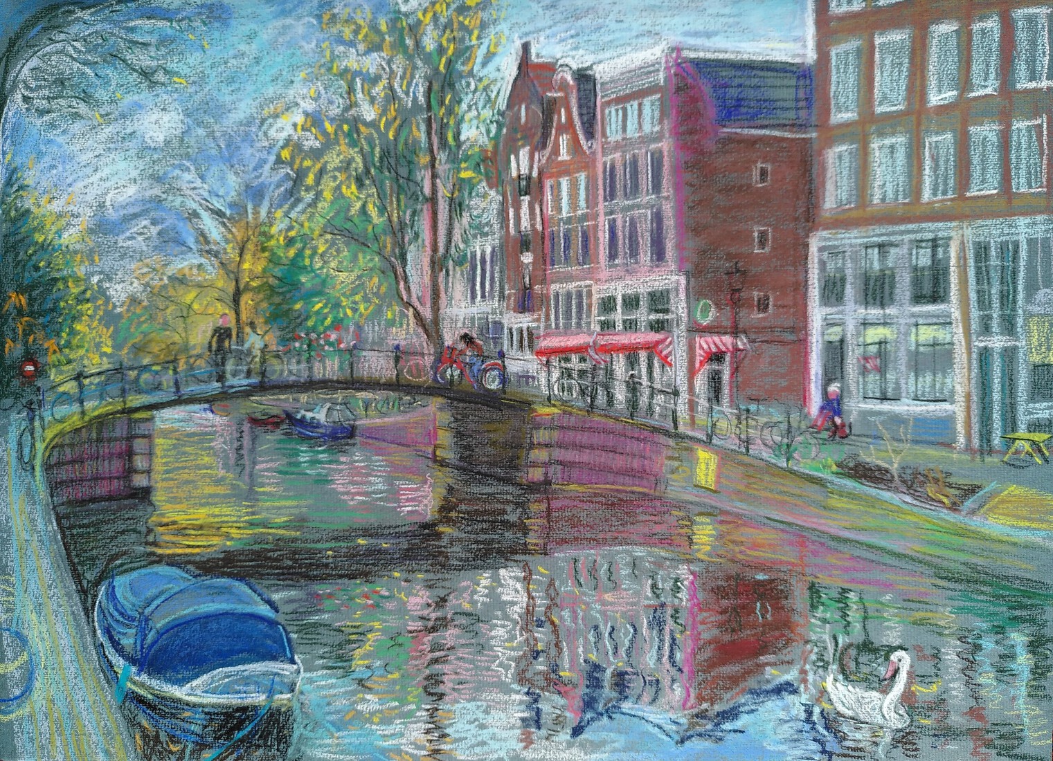 The white wild rose canal in Amsterdam in November