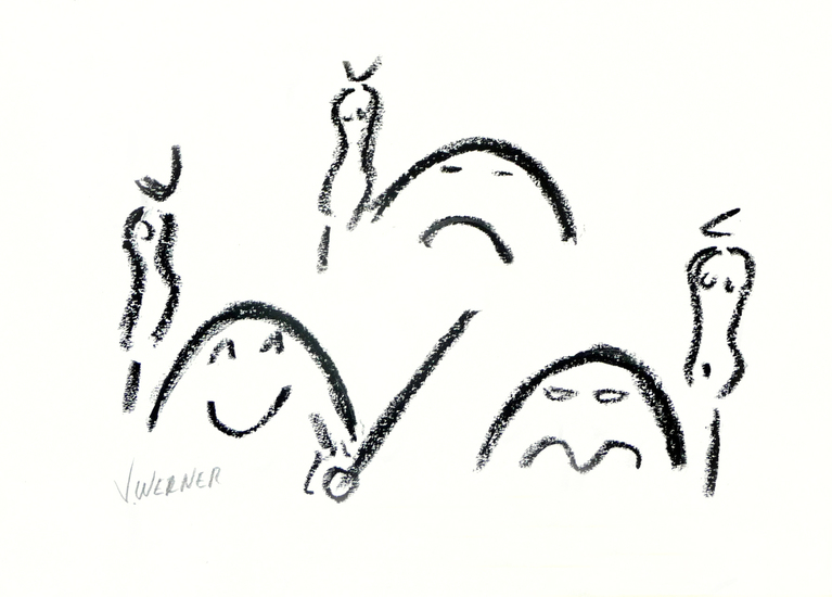 3 X LOVE - crayon drawing black white; for sale