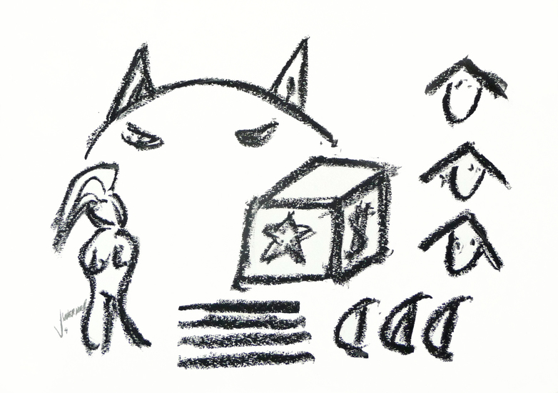 EYE CATCHER - crayon drawing black white; for sale