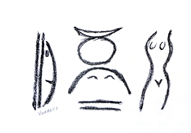 THE COUNCIL - crayon drawing black white; for sale