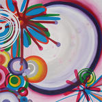 Abstracte kunst waarbij gebruik gemaakt is van vele kleuren.