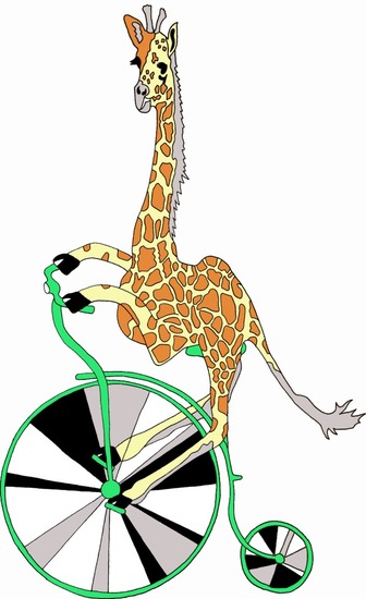 Giraf op antieke fiets