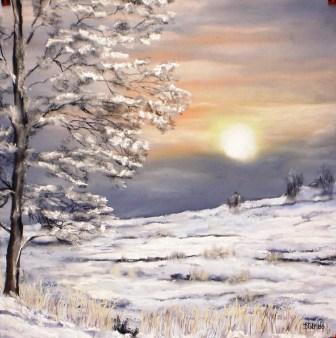 Sneeuwlandschap bij ondergaande zon