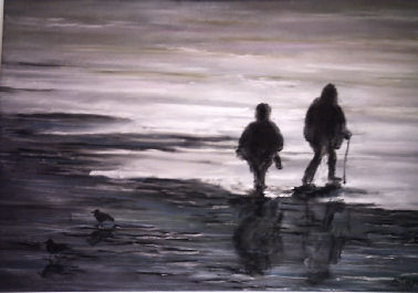 Wandelaars op strand Texel