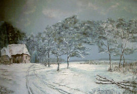 Winterlandschap met blauwe bomen