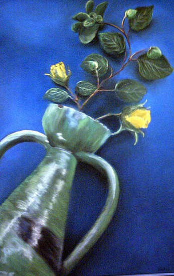 Groene vaas met rozen