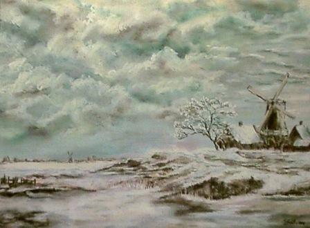 Molen in sneeuwlandschap