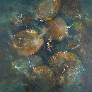 Deze groep bevat werk wat voornamelijk intuïtief geschilderd is. Hoofdzakelijk schilder ik met acrylverf en een combinatie van paletmes en penseel, waaraan diverse materialen zoals inkt, krijt en potlood zijn toegevoegd. Zo ontstaan semi-abstracte schilderijen vanuit mijn onderbewuste en geïnspireerd door de natuur, wat terug te zien is in de vormen, kleuren en texturen. Een enkele keer ontstaat op deze wijze een fantasie, figuratief werk.