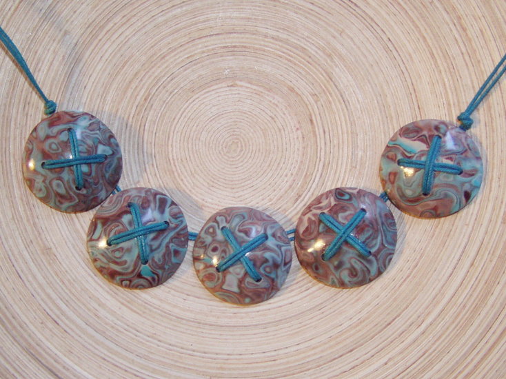 Mokume Lentil Ketting Aqua Bruin