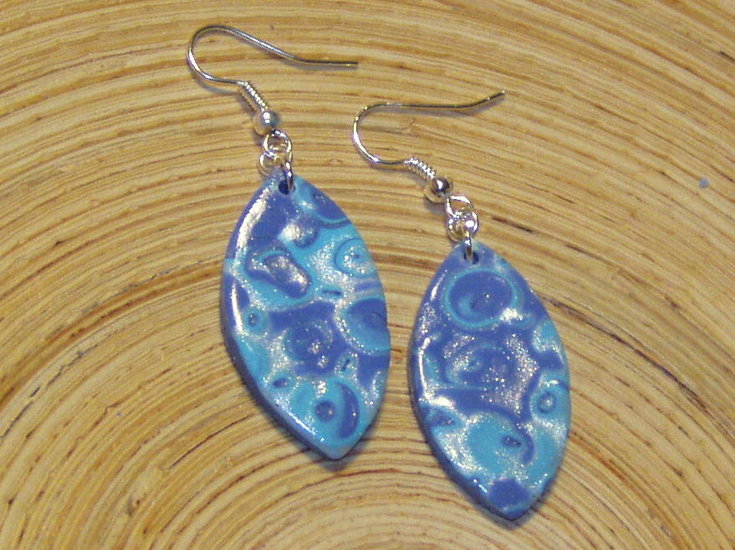 Mokume blauw zilver oorbellen