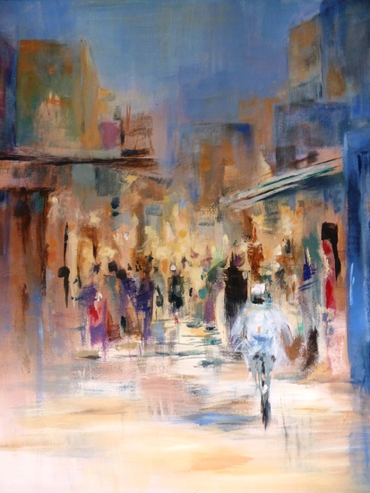 markt bij schemering